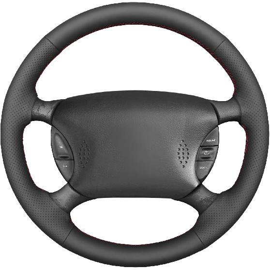 MEWANT for Mustang Steering Wheel Cover 1994-2004 Hand-Stitched Leather Car Steering Wheel Wrap for Ford Mustang Accessories Black genuine leather + r