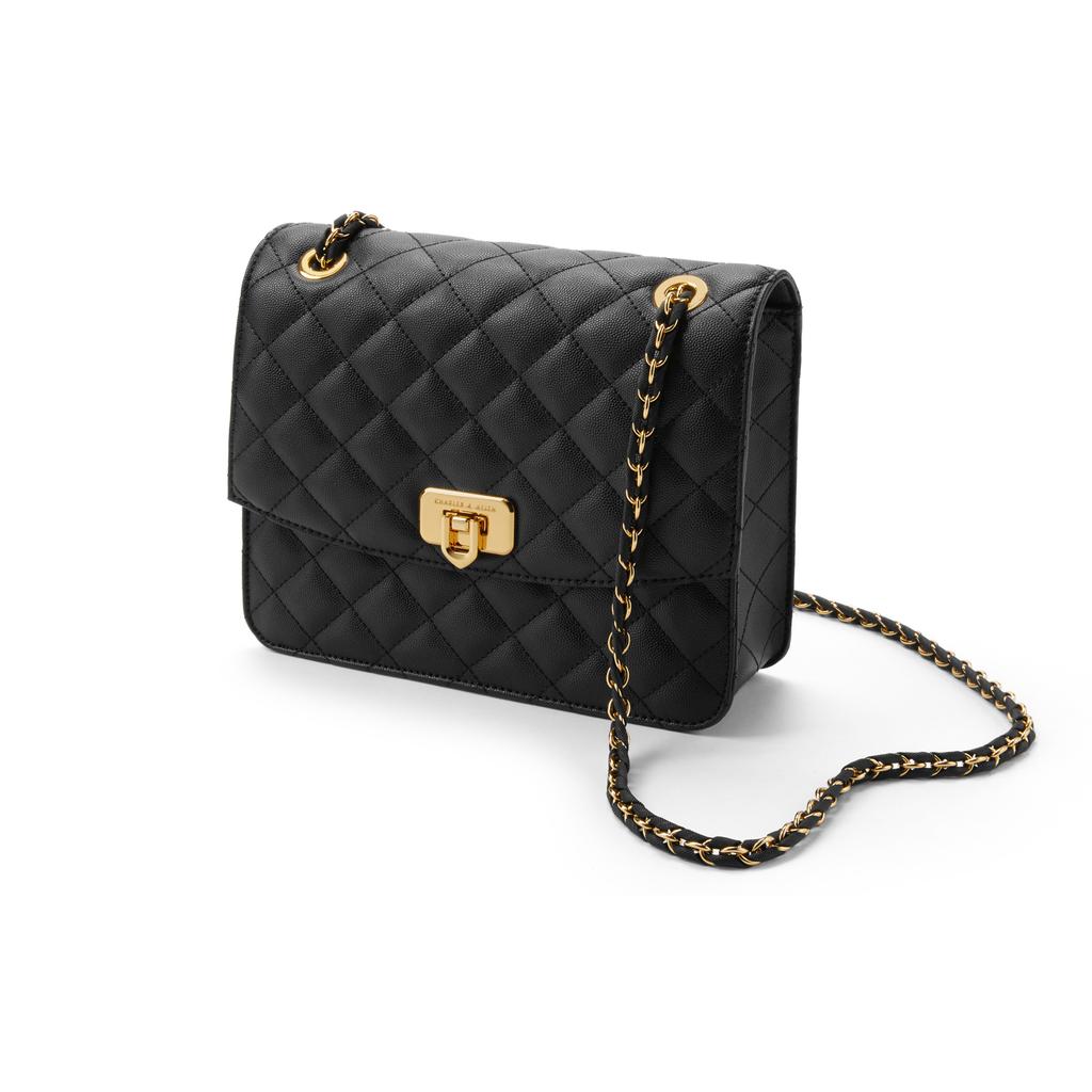 New CHARLES&KEITH PU Shoulder Bag Medium Size Women's Black/Beige /Cream CK2-70782173