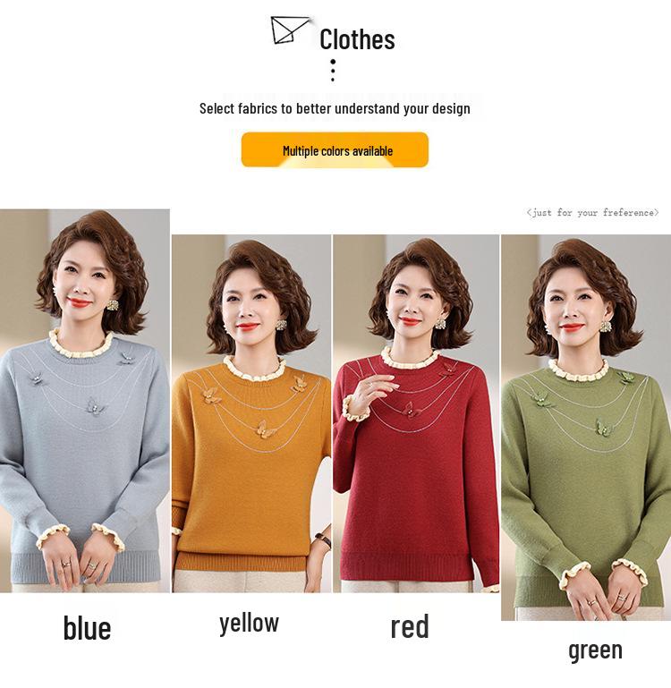 Mom's Stylish Plus Velvet Sweater - New Winter Warm Base Layer Top for Middle-Aged and Elderly Women