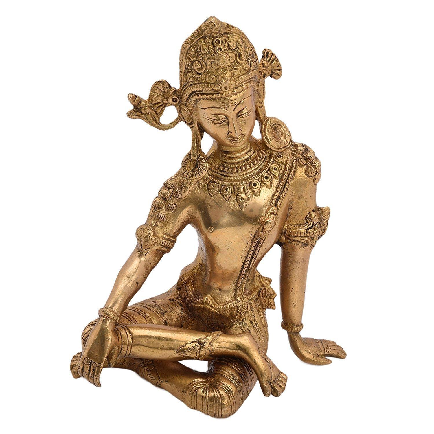 Golden Lord Indra Brass Statue, Religious Figures, Gold, Brass Idol - 9.5 Inch