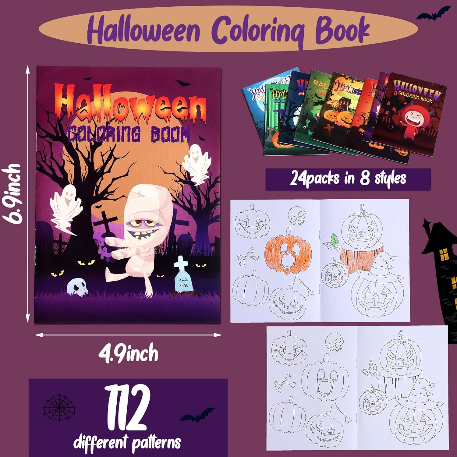Faccito 24 Pieces Halloween Coloring Books Party Favors Mini Coloring Booklet Spooky Ghost Witch Pumpkin Drawing Book for Kids Halloween Party Treat