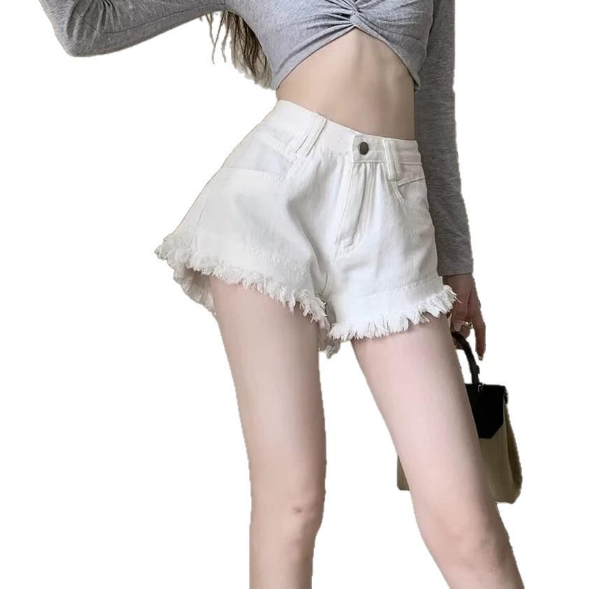 High-Waisted Pink Denim A-Line Shorts for Women - 2026 Summer Trendy Loose Frayed Style
