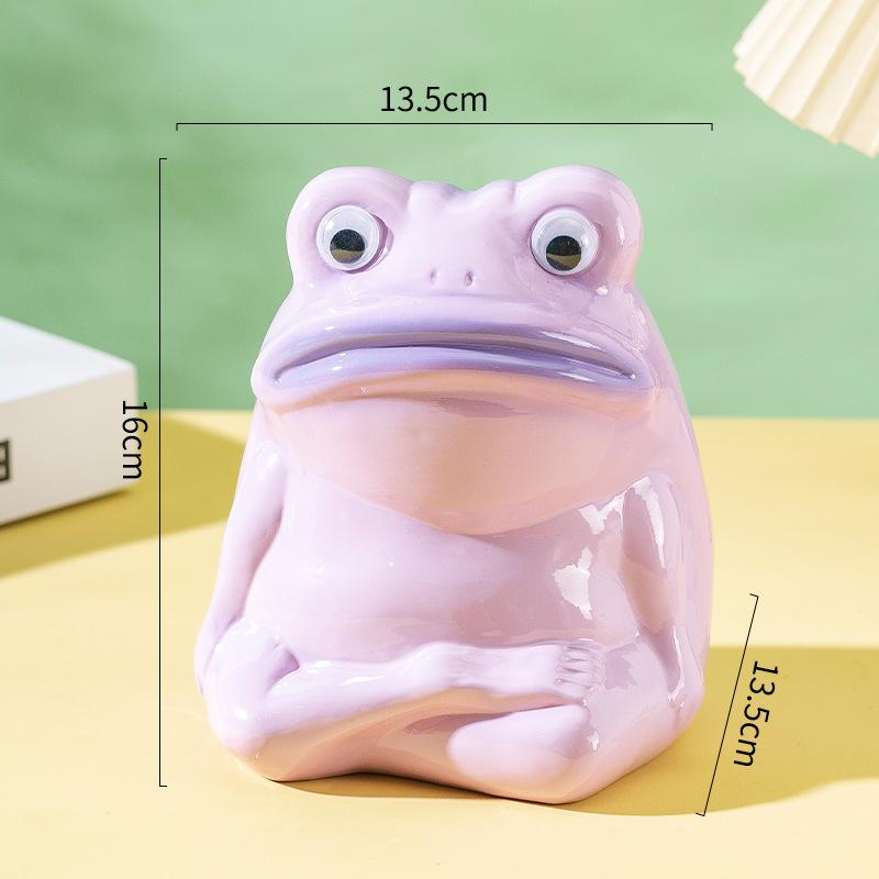 Ceramic Handicrafts Cartoon Frog Figurines Piggy Bank Big-mouthed Frog Ornament Abstract Animal Sculpture Home Decoration