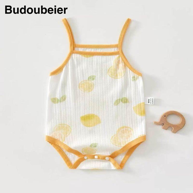 British Baby Summer Thin Style Girl Baby Romper Cute Newborn Full Moon Hundred-Day Romper Jumpsuit Lemon 90 cm