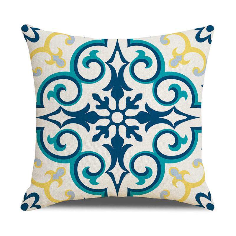 Cushion Cover Pillow Case Cotton Linen Geometric Print Sofa Home Decor 18"