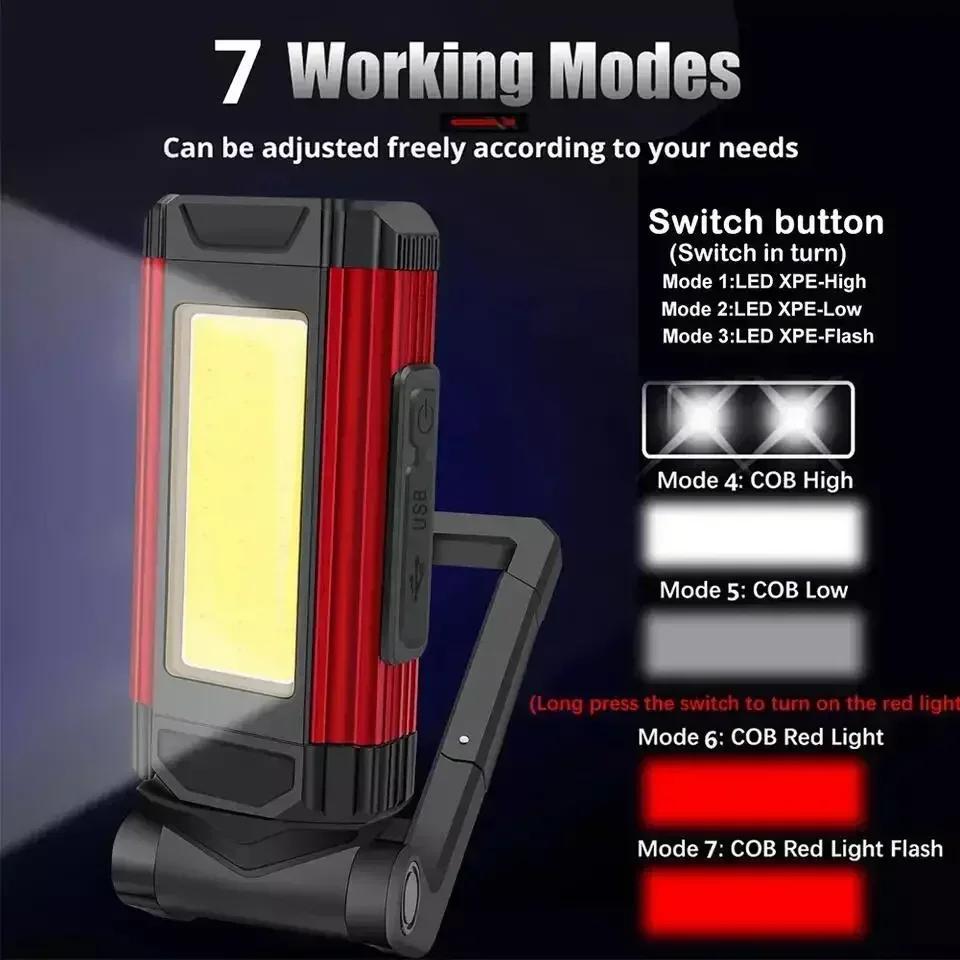 1/2/4PCS Magnetic COB Work Light USB Rechargeable LED Flashlight Portable Lantern Camping Light Type-C Power Bank Function Lamp