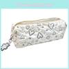 Koreaninspired Heart Embroidery Pencil Case With Polyester For Girls And Office Stationery Storage