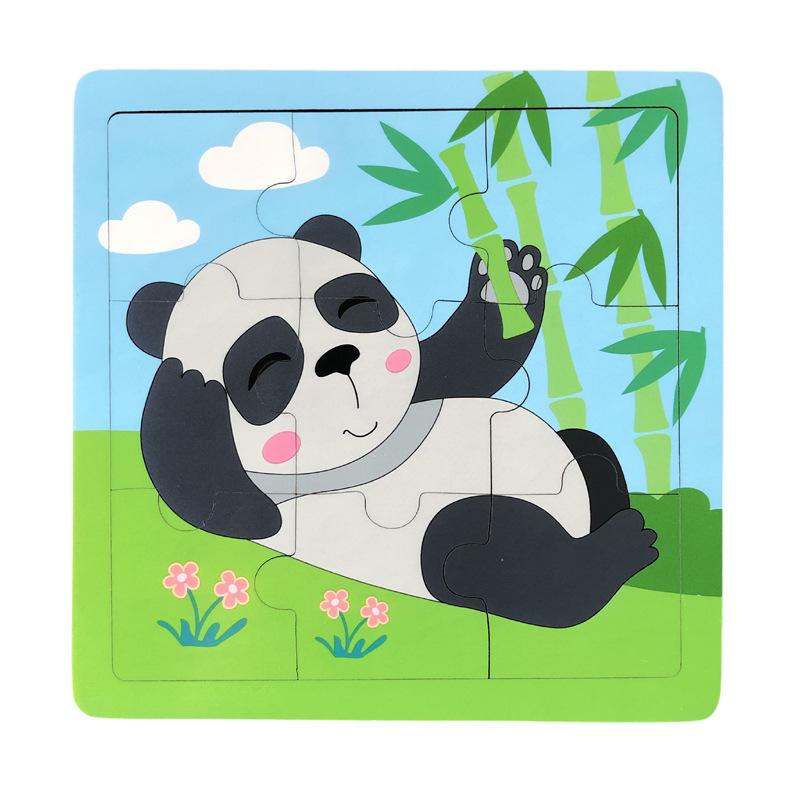 Neues 9-teiliges Holzpuzzle-Spielzeug Pädagogisches kognitives Lernen für Kleinkinder Zeichentricktiere Fahrzeuge Kleinkind-Brett Kindergeschenk