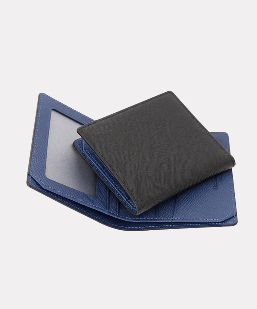 Matt Saffiano Cowhide Mini Wallet (Black + Steel Blue) W22762