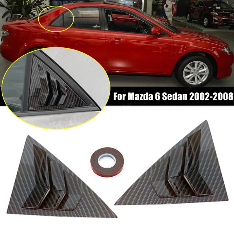 2PCS Car Rear Window Quarter Louver Shutter Cover For Mazda 6 Sedan 2002-2008 Side Vent Trim Sticker ABS Exterior Accessories