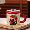 Cute Ceramic Slide Cat Mug with Lid (Set of 2)
