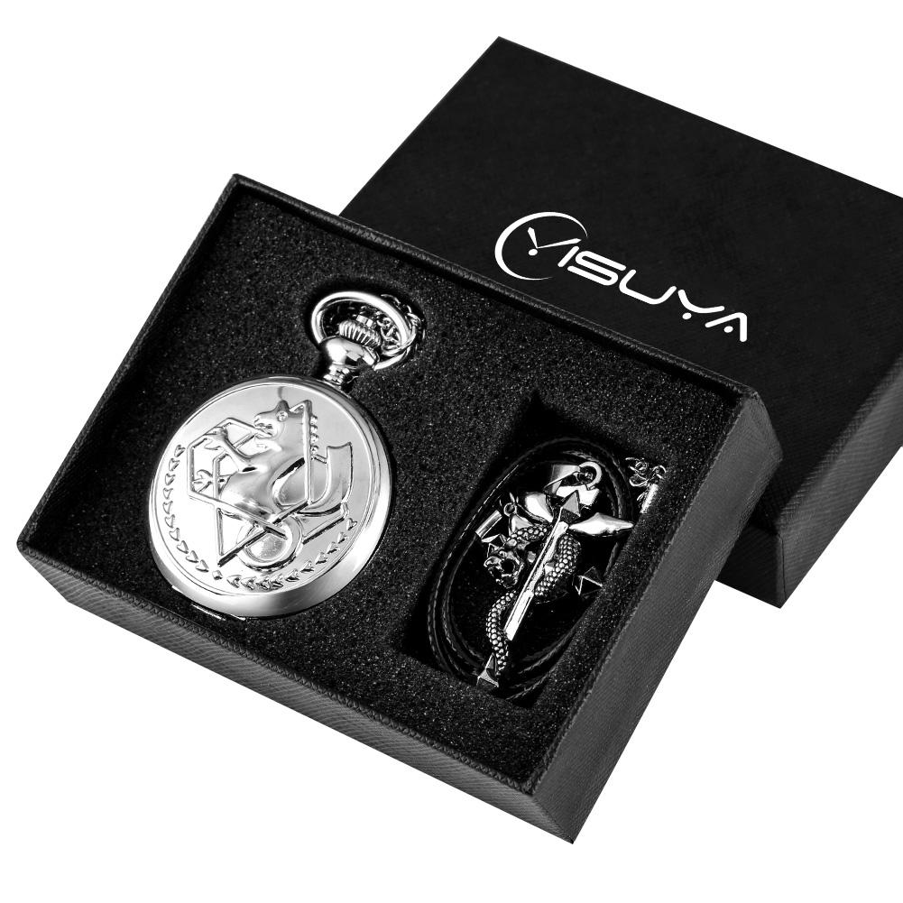 Fullmetal Alchemist Silver/Bronze Pocket Watch Pendant Men's Quartz Pocket Watch Japan Anime Necklace Clock High Grade Gifts Set