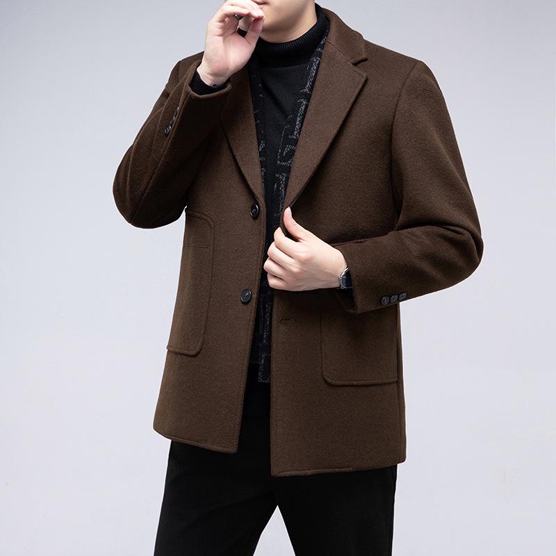 Men's Mid-Length Wool Blend Coat with Suit Collar and Down Liner for Autumn/Winter Business Fashion