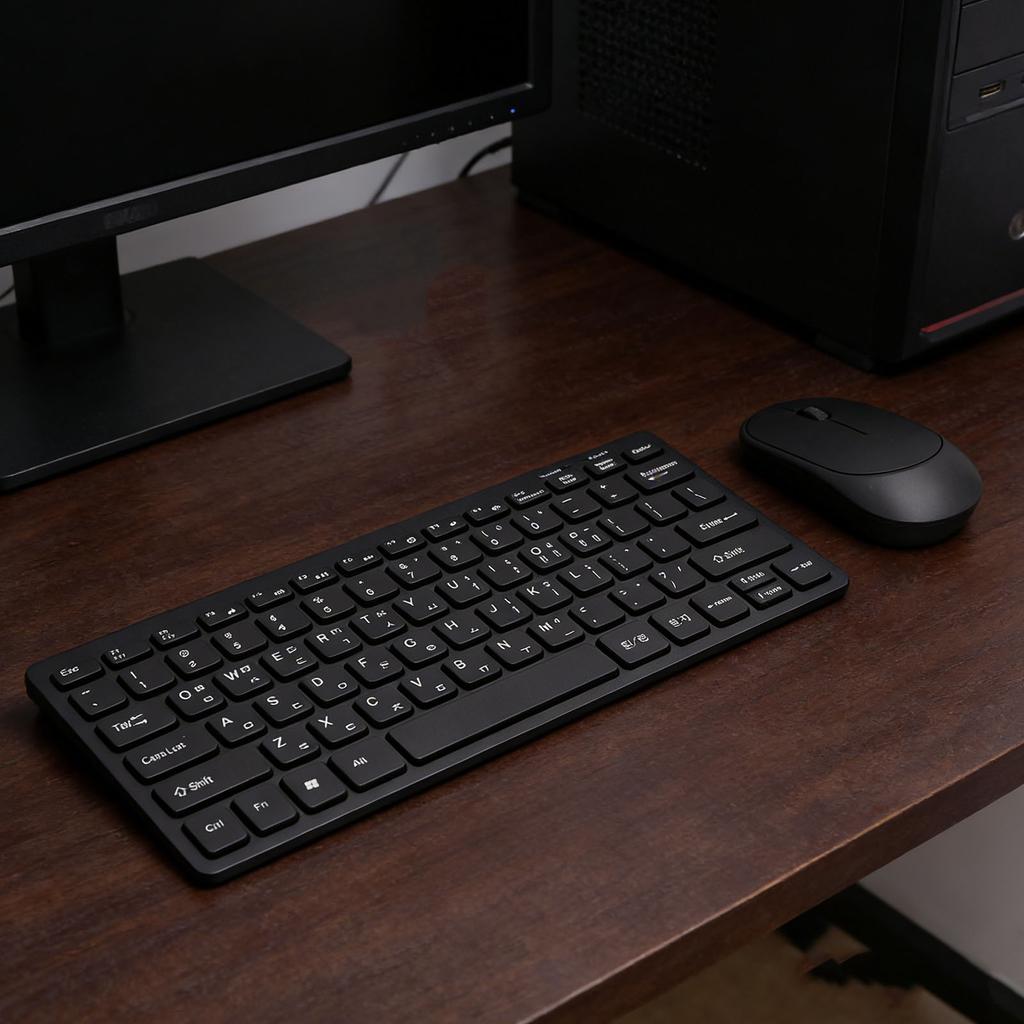 Keyboard Mouse Combo Slim Lightweight 2.4GHz Wireless 78 Key Korean Keyboard with Silent Mouse for PC Laptop