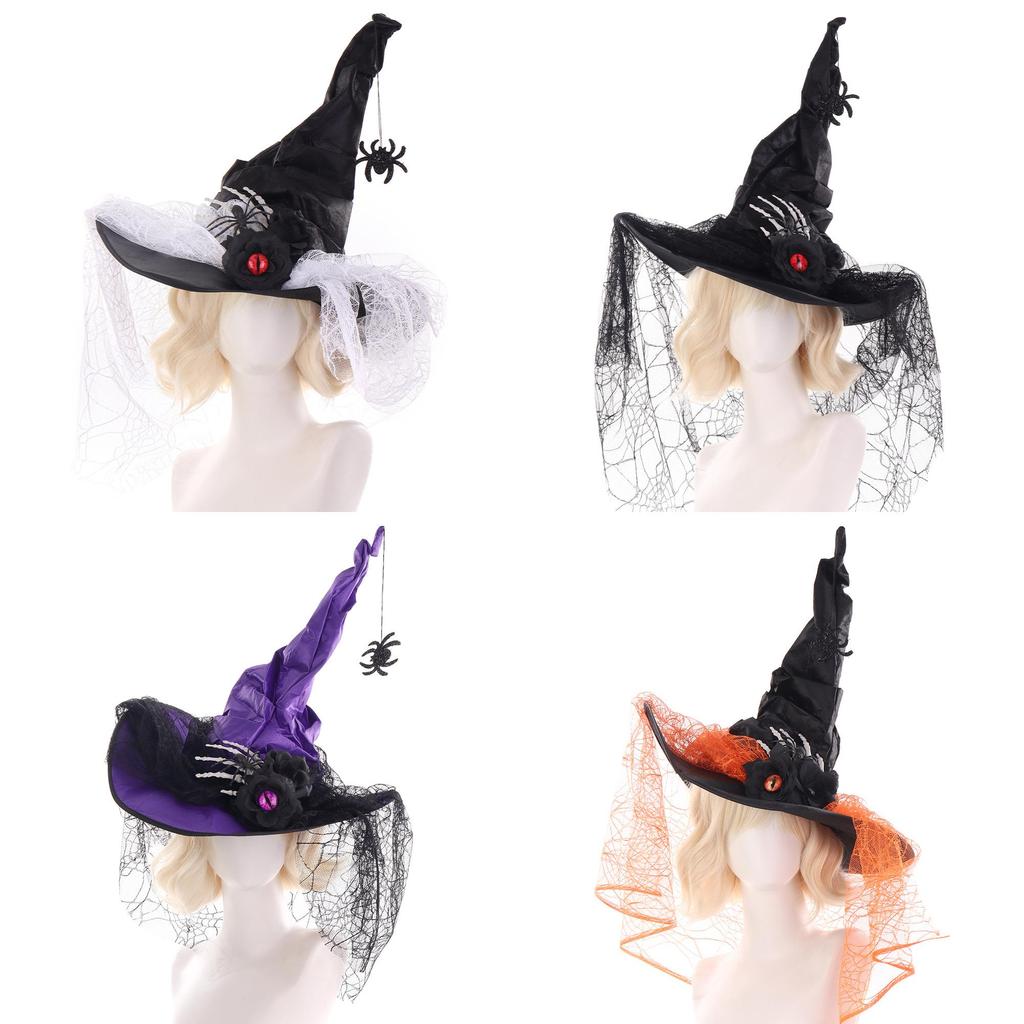 Halloween Witch Hat With Spider Embellishments For Party Cosplay And Dark Magic Decor