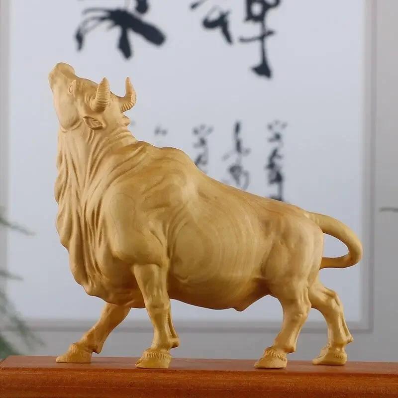 

Sky Solid Wood Carving Water Buffalo Old Yellow Bull Bullfighting Table Decoration Cultural and Amusement