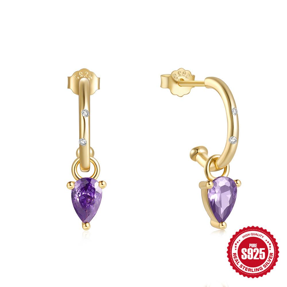 Stylish And Simple S925 Sterling Silver Style Temperament C-Shaped Diamond-Encrusted Earrings, Water Drop Diamond-Encrusted Earrings, Studs.