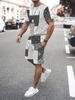 Plus Size Men 3D Print Round Neck T-Shirt Drawstring Shorts Set