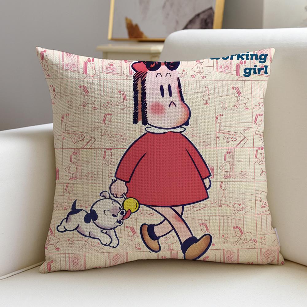 Cute TThe Little Lulu ShowS Cushion Cover Breathable and skinfriendly linen pillowcase square removable and washable cushion