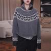 Nordic Retro Jacquard Wool Women's Half-Zip High-Neck Sweater