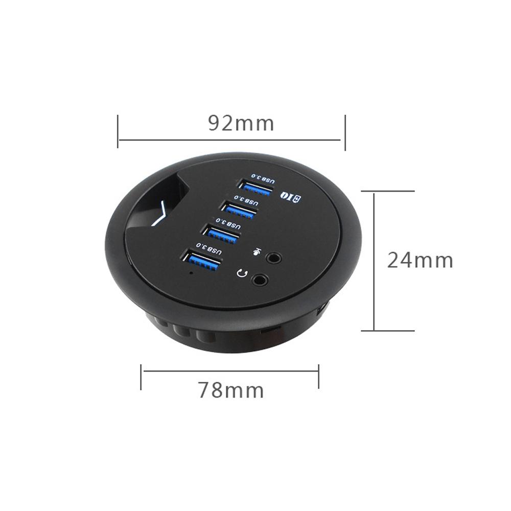 USB HUB Mount In Desk HUBs USB 3.0 HUB With Power Supply Adapter Headphone/Microphone Port For PC/Tablet USB 3.0 Splitter