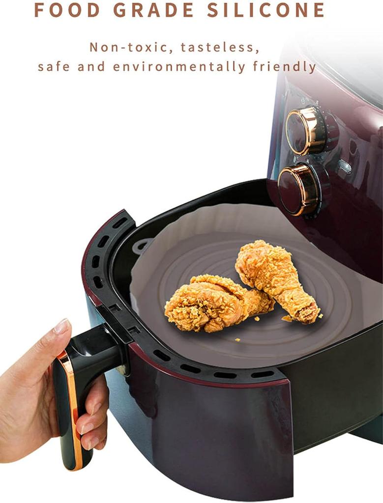 Silicone Air Fryer Liners Reusable Baking Tray Cooking Oven Accessories Round Basket Pot Bowl With Side Handles