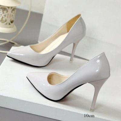 Nuove scarpe con tacco alto da donna in tinta unita, scarpe da sposa con tacco sottile e punta a punta, in vernice, alla moda femminile, taglia 44