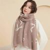 Printed Bow Wool Scarf Thicken Women Cashmere Shawl Temperament Winter Cashmere Scarves  Female