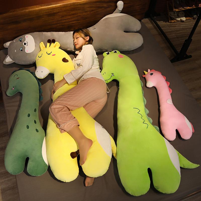 Large Dinosaur Pillow Plush Toy Unicorn Giraffe Doll Girl Sleeping Long Pillow Doll Ragdoll