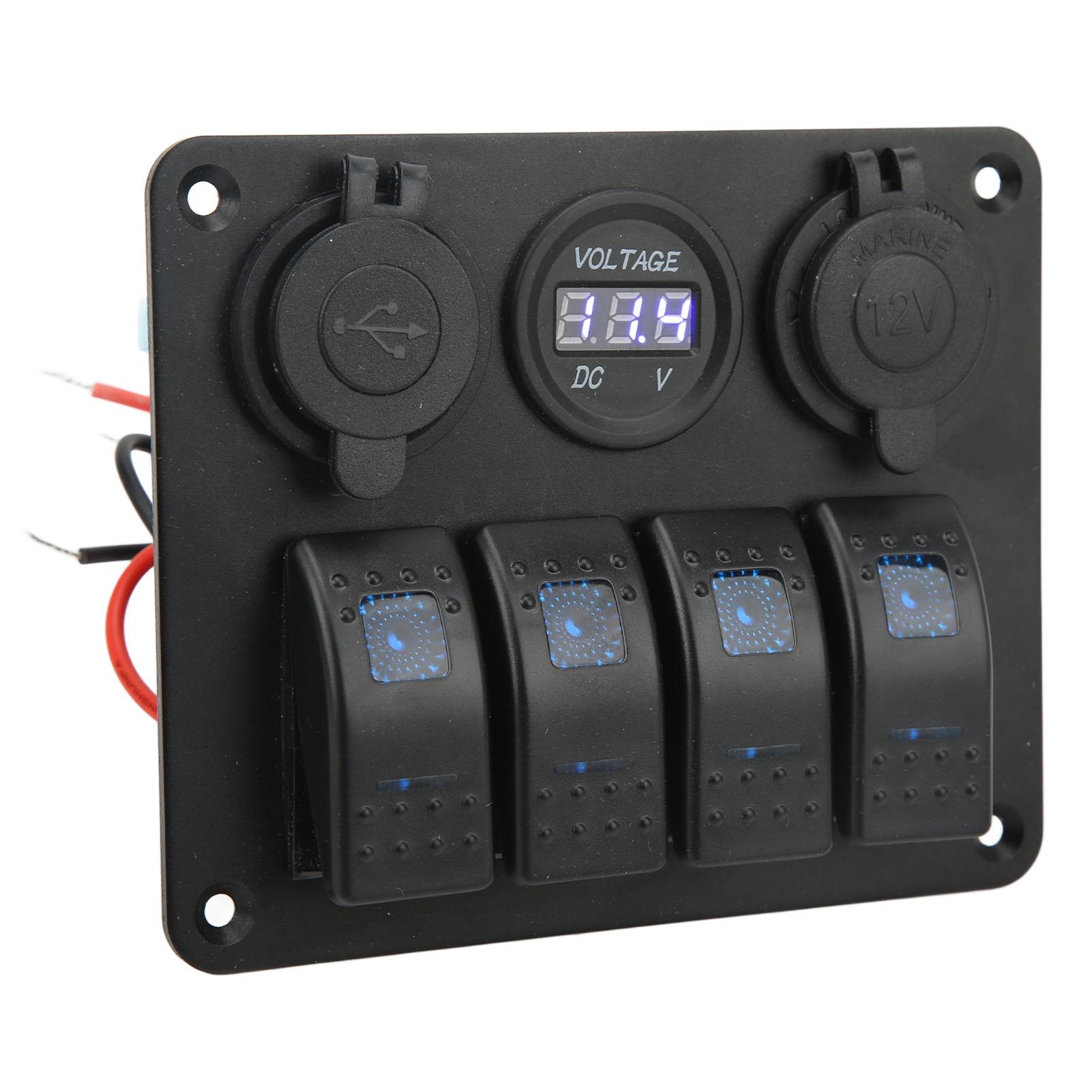 

4 Gang Rocker Switch Panel with USB Cigarette Lighter Socket Toggle ON Off Combination Switch Panel for RV Boat Yacht