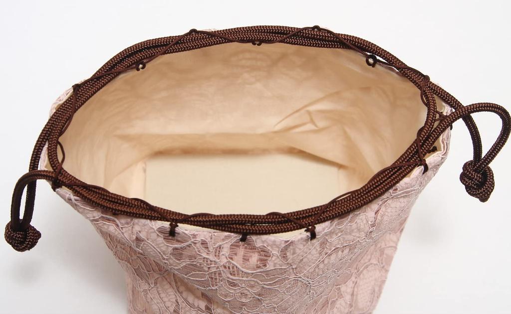 [Hasegawa] Lace Drawstring Bag, Square Bottom, Japanese Style, Kimono, Yukata, Made In Japan (Pink)