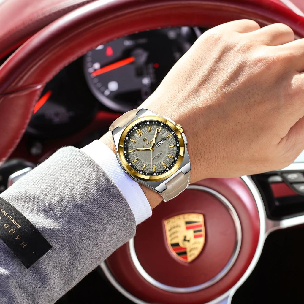 POEDAGAR Luxury Original Man Wristwatch Waterproof Luminous Date Week Quartz Men's Watches High Quality Casual Leather Men Watch