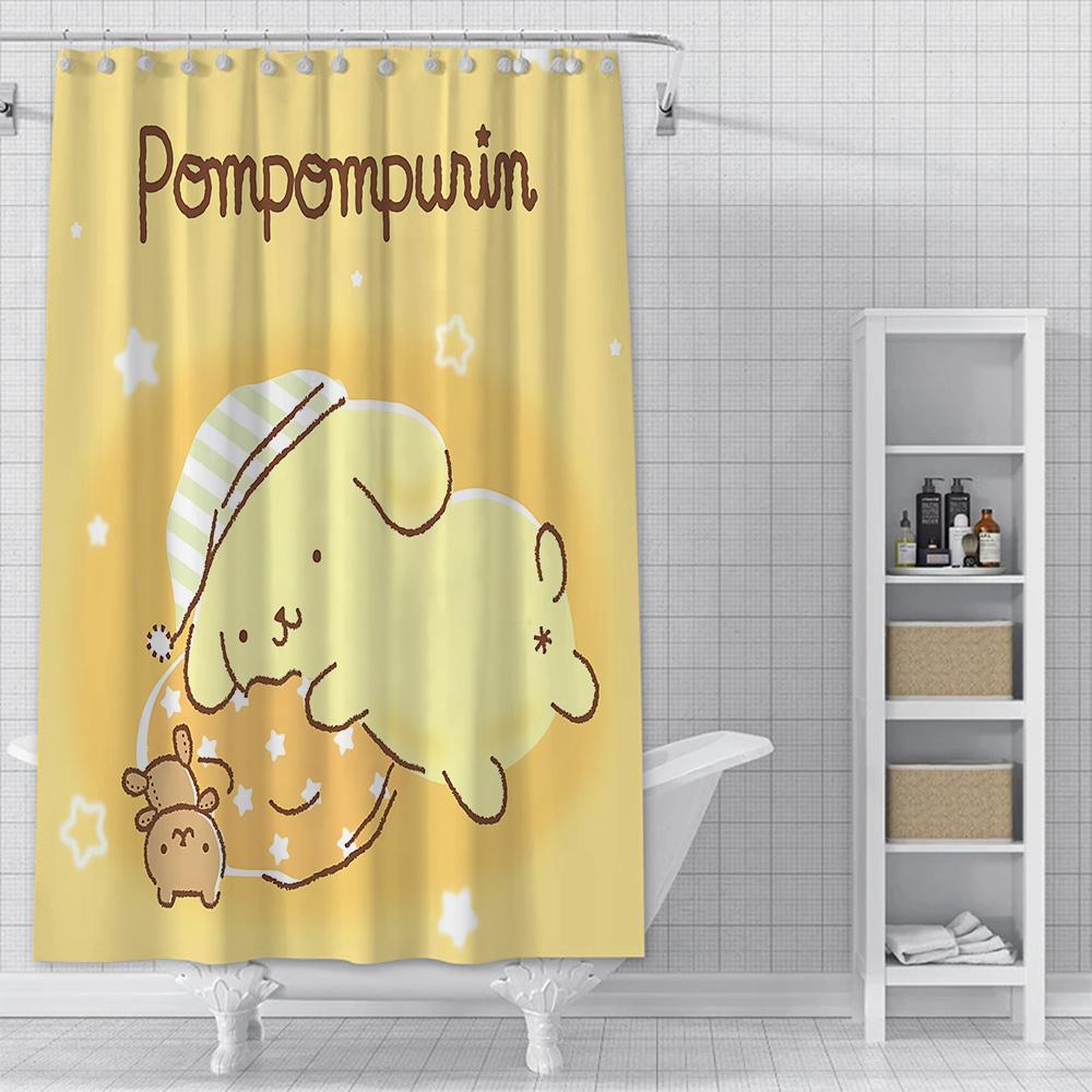 Cute Cartoon P-Pom Pom Purin Shower Curtain Waterproof Polyester Fabric Paint Colorful Bath Curtains Curtain With Hook