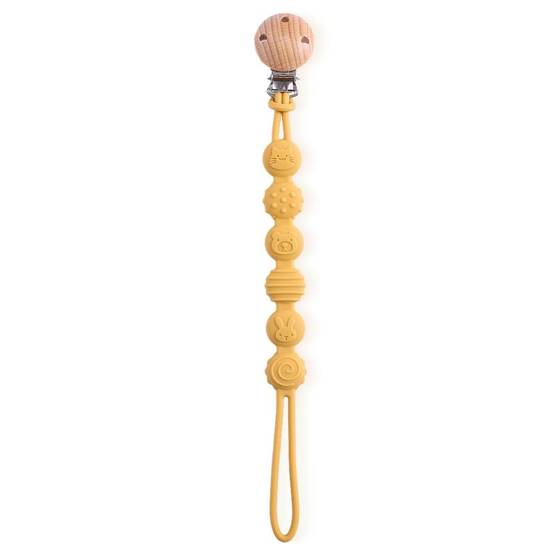 Beech Wood Pacifier Clip Silicone Chain Anti-Drop Baby Accessories Pacifier Chain Nipple Holder Nipple Clip Cartoon Dummy Holder