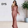 Women Prom Dress Tassel Sleeves Sheath Slim Fit V Neck Solid Color Sequin Fishtail Hem Evening Dress Cocktail Party Maxi Dress
