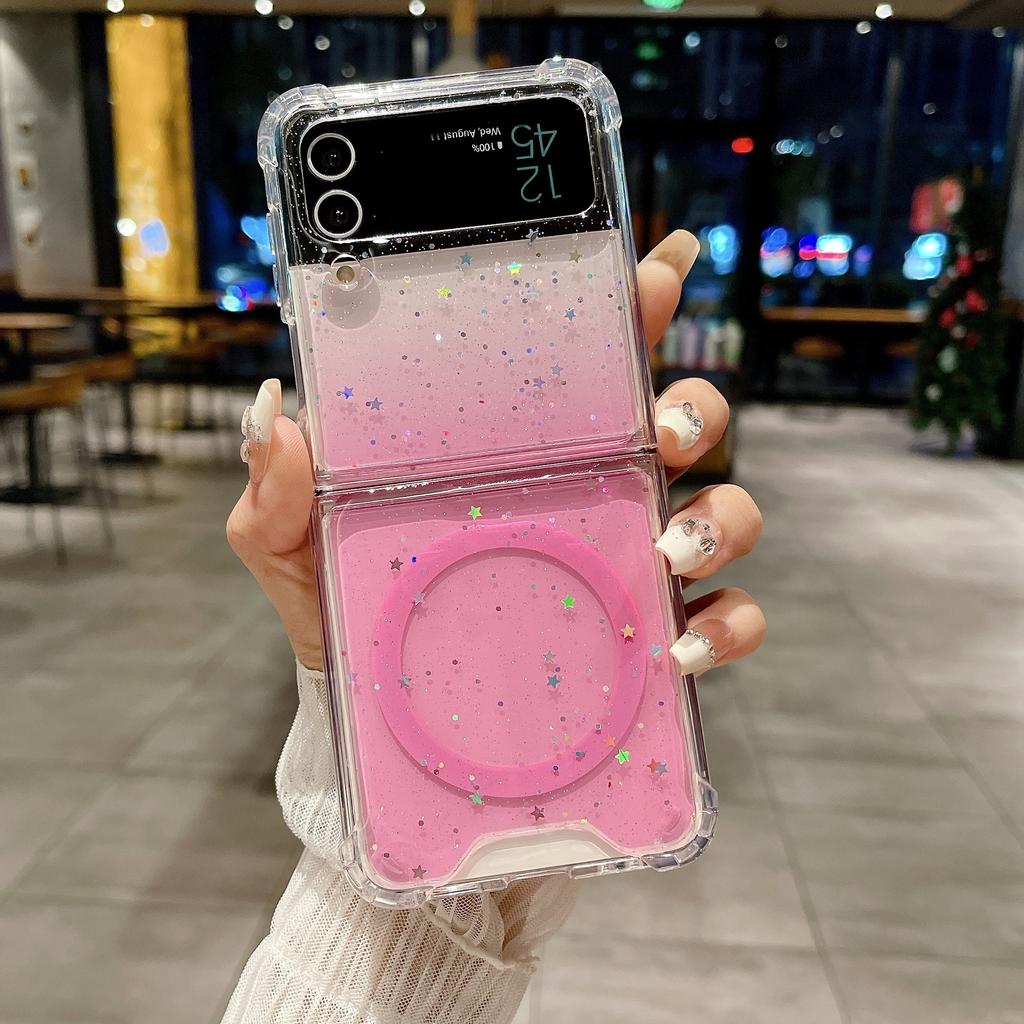 Samsung ZFlip7 Magnetic Mobile Phone Case for Zflip4 Epoxy Gradual Change Glitter Zfold6 Anti-drop Hard Protective Case