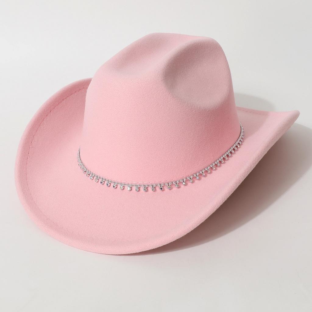 New European and American style flat-top woolen hat, western cowboy hat, unisex hat, equestrian hat with single row of rhinestones