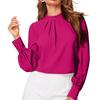 Ladies' Fashionable And Elegant Chest Pleated Stand Collar Long Sleeved Solid Color Top