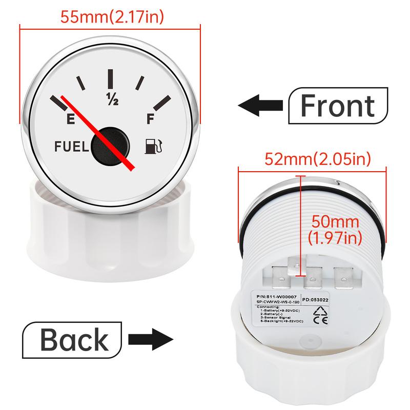 52MM Fuel Level Gauge 0-190 Ohm Oil Tank Level Indicator With Fuel Level Sensor 200MM 300MM 350MM For Boat Car RV Camper 9-32V