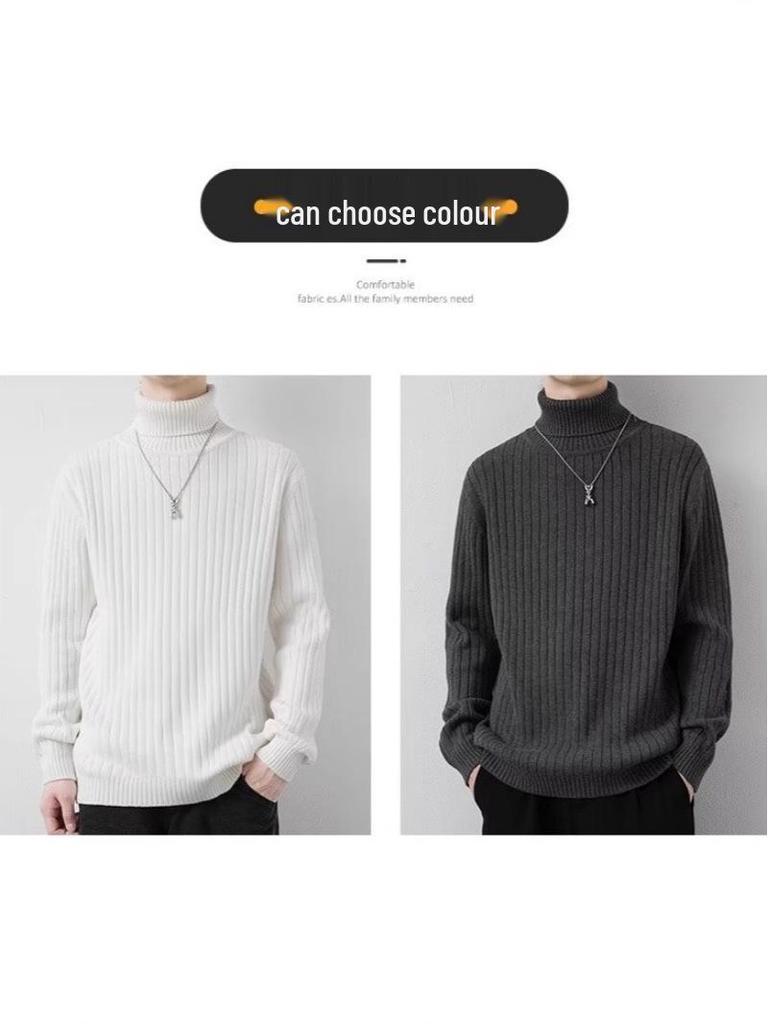 Men's Trendy Winter High Neck Sweater - Solid Color, Simple Style, Versatile Casual Design