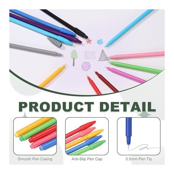 PATIKIL 12 Colors Gel Pens, 0.5mm Fine Point Black Gel Ballpoint Pens, Smooth Writing for Journaling, Notes, Office Stationery, Drawing, Teachers,