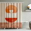Rustic Modern Shower Curtain With Abstract Circular Design In Beige, Orange, And Red Colors Perfect For Bathroom Decorations.