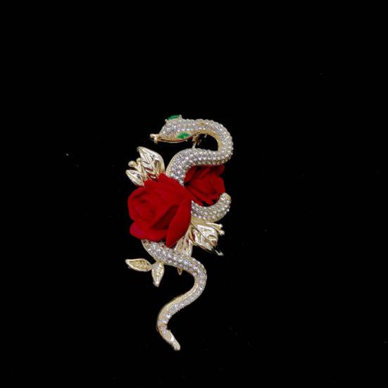 Suit Coat Brooch Shiny Rhinestones Snake Shape Pin with Rose Flower Decor Sweaters Hats Bags Badge Daily Wear Parties Accessory