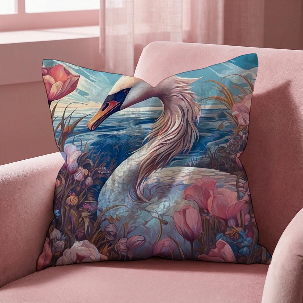 Elegant Swan Floral Cushion Cover Multi-Scene Pillow Cover for Home & Car - Reversible, Soft & Durable for Daily Use
