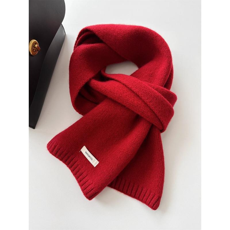 Korean Style New Versatile Solid Color Pure Wool Scarf for Women Autumn and Winter Warm Knitted Scarf Fashionable Versatile Scarf