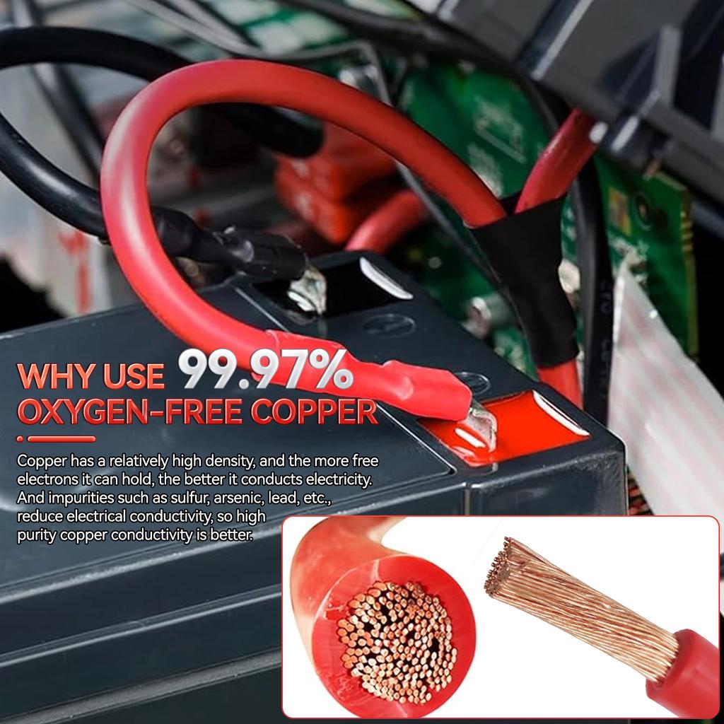 For Car RV Truck Trailer Camper Power Supply 4 AWG Gauge 60cm 8mm Battery Inverter Cables Set Positive Negative Cable Set 2 Pcs