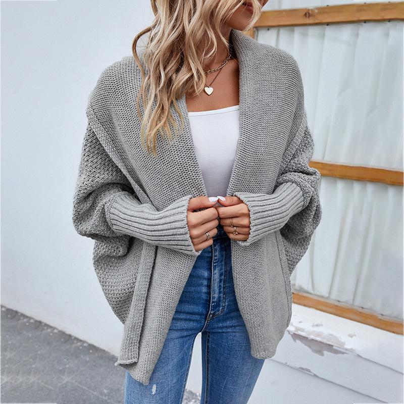 Drizzle 2023 Women's Batwing Sleeve Knitted Cardigan Sweater Solid Color, European & American Style.