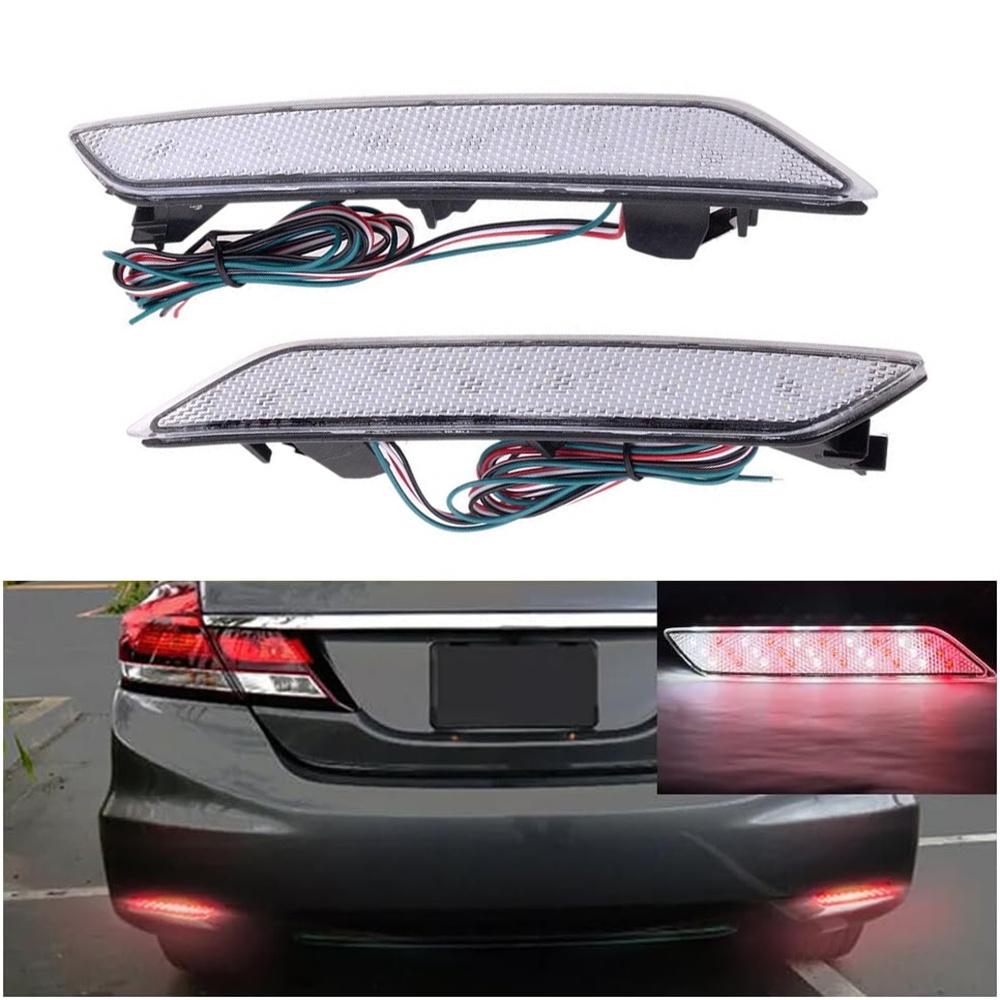 Clear Lens Rear Bumper Reflector LED Brake Lights For Honda Civic 2013-2015 Sedan
