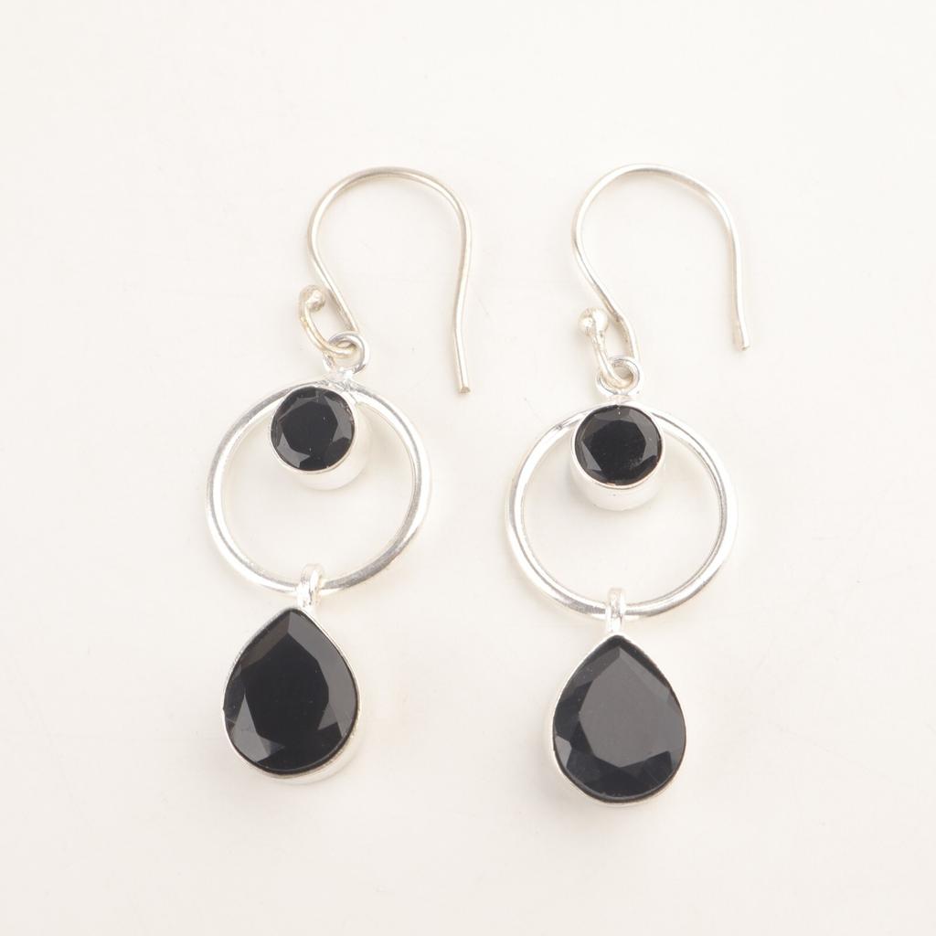 Pear Natural Black Onyx 925 Silver Anniversary Gift Dangling Earrings Jewelry EE-140-7