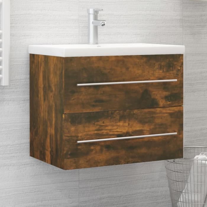 815642 vidaXL Vanity Unit Smoked Oak 60x38.5x48 Cm Engineered Wood